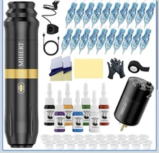 Tattoo Gun Kit with Wireless Rotary Tattoo Machine, 1500mAh Battery, 20 Tattoo