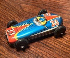 Vintage Tin Race Car Japan 23 Red Blue Yellow