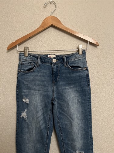 NEW So Jeans Girls Blue Skinny Leg Stretch Denim Faded Distressed Adjustable 12 - Picture 2 of 4