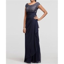XSCAPE Lace Neck Formal Gown Navy 12