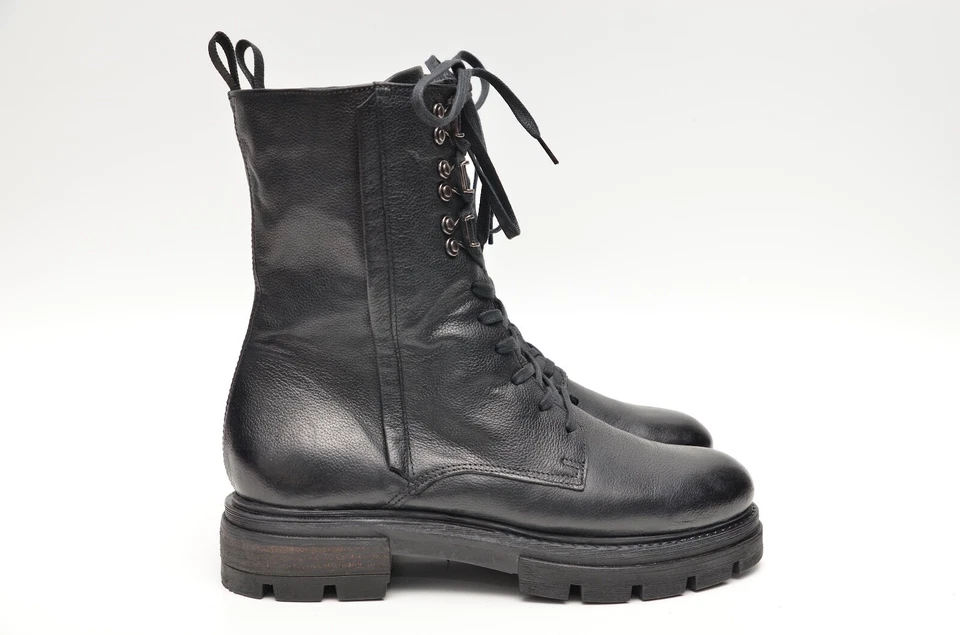 Botas de encaje al tobillo de motociclista de cuero negras MJUS para mujer talla 39 / EE. UU. 8,5 - 9 Foto 2 de 4