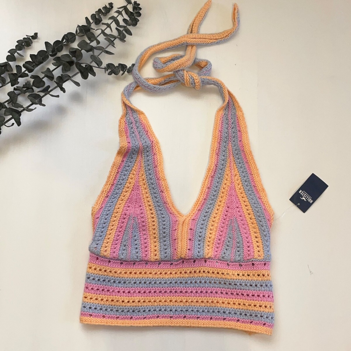 Hollister Crochet Halter Women Small Top Festival Rainbow Hippie