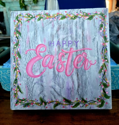 Happy Easter Wood Sign,handpainted easter sign,easter decor,wood easter sign