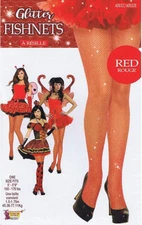 Forum Novelties, Women's Glitter Fishnet Stockings, Red, Standard