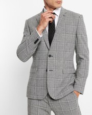 NEW EXPRESS 298 BLACK WHITE PLAID EXTRA SLIM WOOL BLEND SUIT JACKET SZ 42R