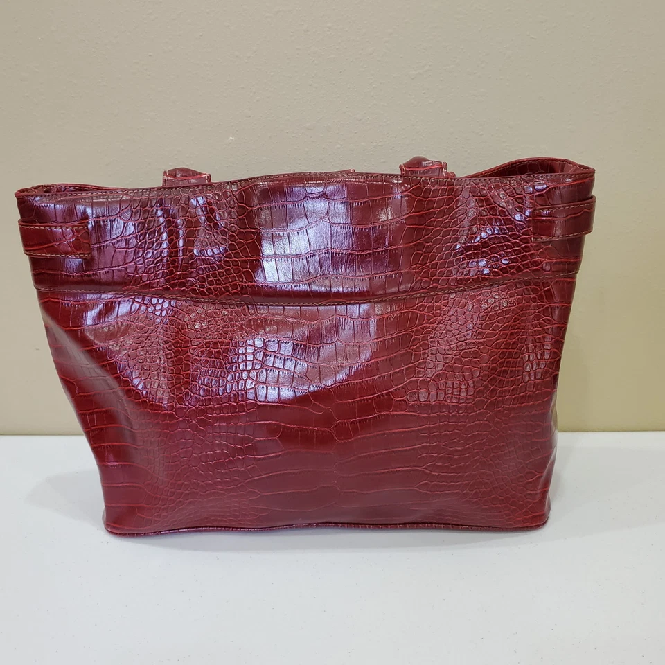 Merona Laptop Tote Handbag Burgundy Faux Leather with Dayplanner- flaw - Image 3 of 4