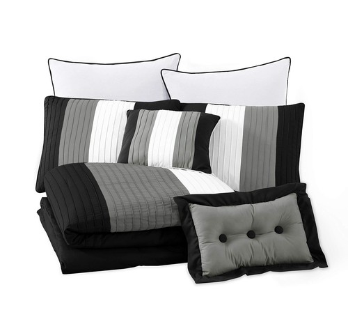 Chezmoi Collection Loft 8-Piece Luxury Striped Comforter Set (California King... - Picture 3 of 7