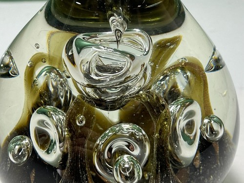 LARGE MURANO STYLE BROWN & COPPER WISPS & BUBBLES TEARDROP ART GLASS PAPERWEIGHT - Picture 8 of 11