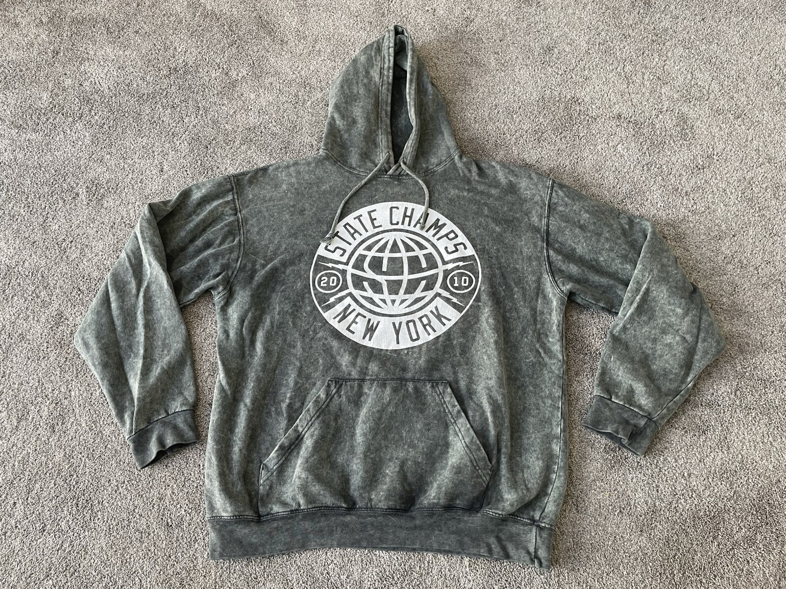 State Champs Hoodie Mens Large Acid Wash Green New York Concert Tour Sweatshirt