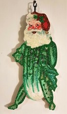 PICKLE SANTA CLAUS * Glitter CHRISTMAS ORNAMENT * Vtg Img