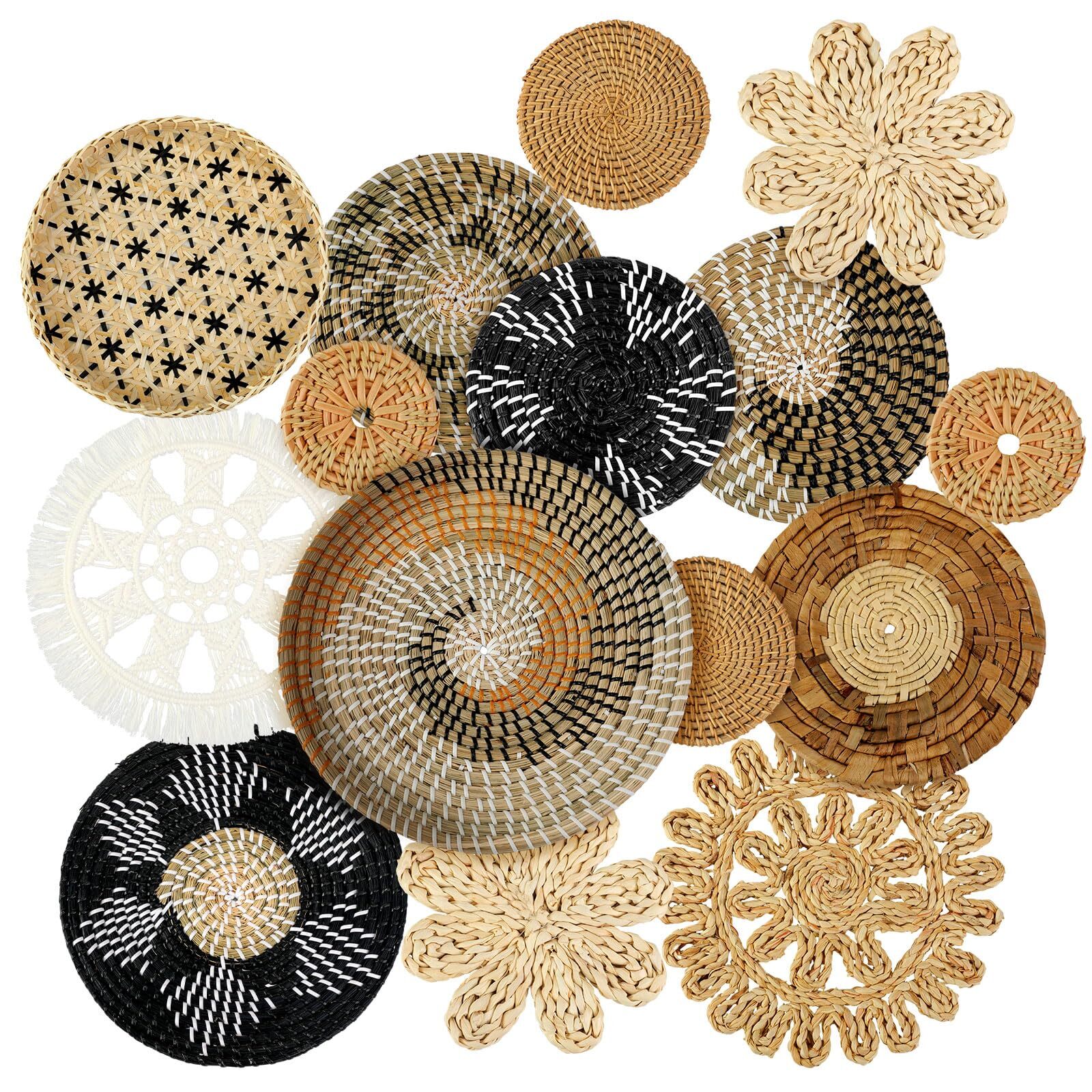 Xuhal 15 Pcs Boho Wall Basket Decor Hanging Woven Wall Basket Decorative Rust...