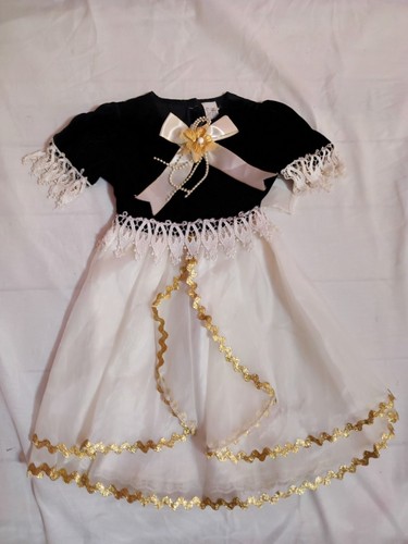 Vintage Girls 2t Victorian Dress Velvet Lace Gold Trim Circle Skirt Bow Pretty - Picture 3 of 7