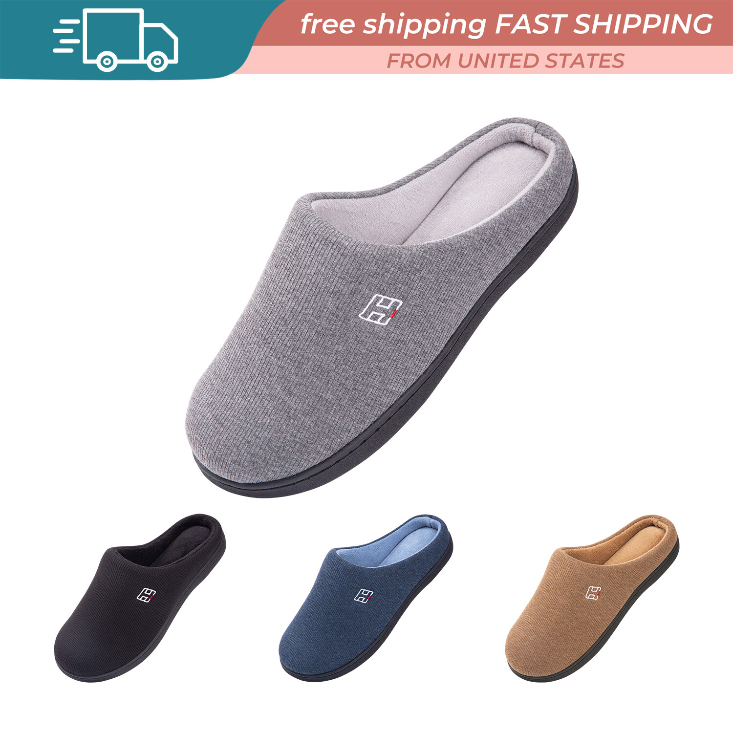 HOMEIDEAS Men's Coral Fleece Lining with High Density Memory Foam Classicism Slip-On Slipper
