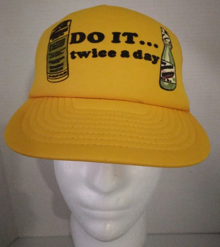 Cappello/Berretto Camionista Vintage GIALLO Listerine SnapBack "Fallo Due Volte al Giorno" RARO - Foto 5 di 10