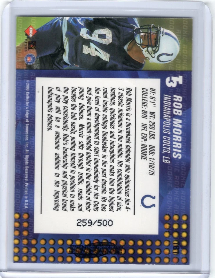 ROB MORRIS 2000 Collector's Edge T3 HOLO PLATINUM ROOKIE #259/500 - COLTS - Image 2 of 2