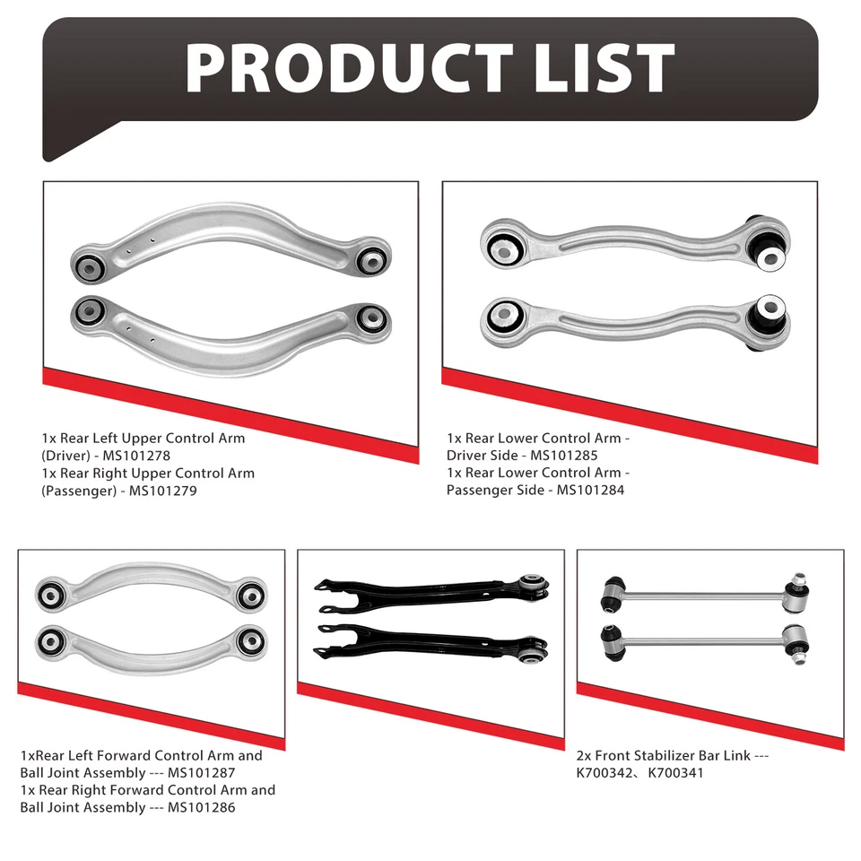 Brazos de control inferiores superiores traseros 10 piezas con barra estabilizadora para 08-15 Mercedes-Benz E300 C350 Foto 2 de 4