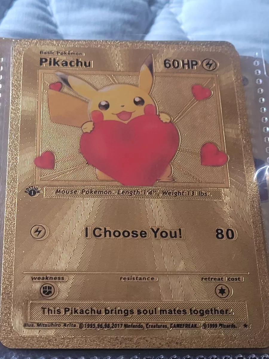 Anime Pokemon Gold Card Pikachu Eevee 60Hp I Choose You Gold Metal