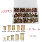 Zinc Steel Rivet Nut Kit 300 Pcs Rivnut Nutsert Assort 150pcs Metric+150pcs SAE