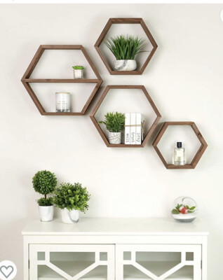 labend home Extra Large Hexagon Floating Shelves Set of 4 - Honeycomb 