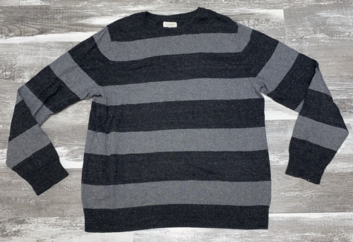 Pull Homme Sonoma En Coton - Gris à Larges Rayures - Col Rond - Taille M - Neuf Avec étiquettes