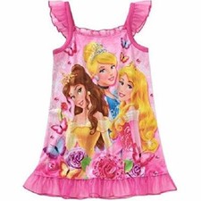 Princess Belle, Cinderella, Aurora Floral Butterfly Pink Satin Nightgown Size 4T
