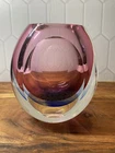 Vintage Faceted Murano Glass Vase Tri Colored Pink Purple Clear -H1