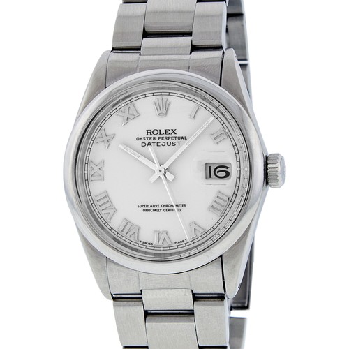 Rolex 16200 Datejust Mens Stainless Steel Grey Roman Dial Rolex Oyster  Bracelet | eBay