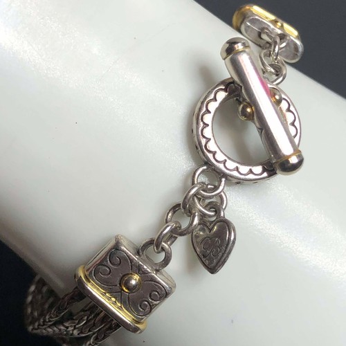 2948 Brighton silver-gold tone ID plaque caviar toggle bracelet 7.5" - Picture 2 of 2