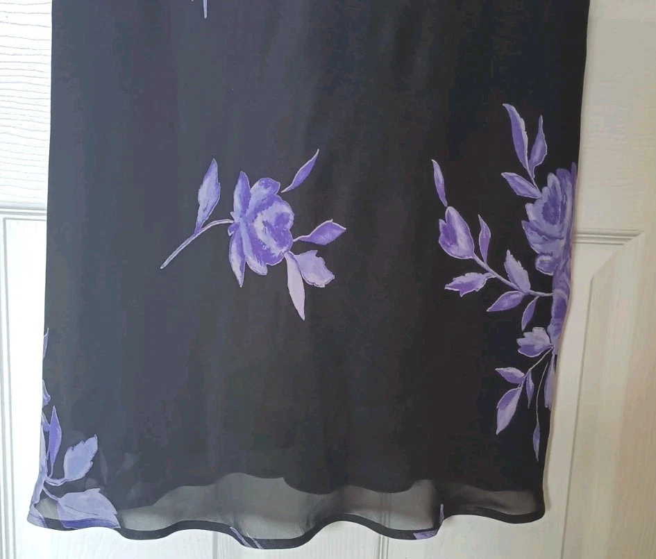 VETEMENTS Maxi abito Jones New York taglia 6 nero viola stampa floreale Y2K Fairy Grunge