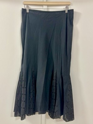 VINTAGE SANDRO Black Mermaid Ruffled Lace Skirt Long Whimsigoth Elegant Size 32 