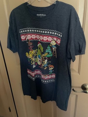 Nickelodeon Nick Toons ''ugly'' Christmas Holiday tee dark heather blue XL VG cond