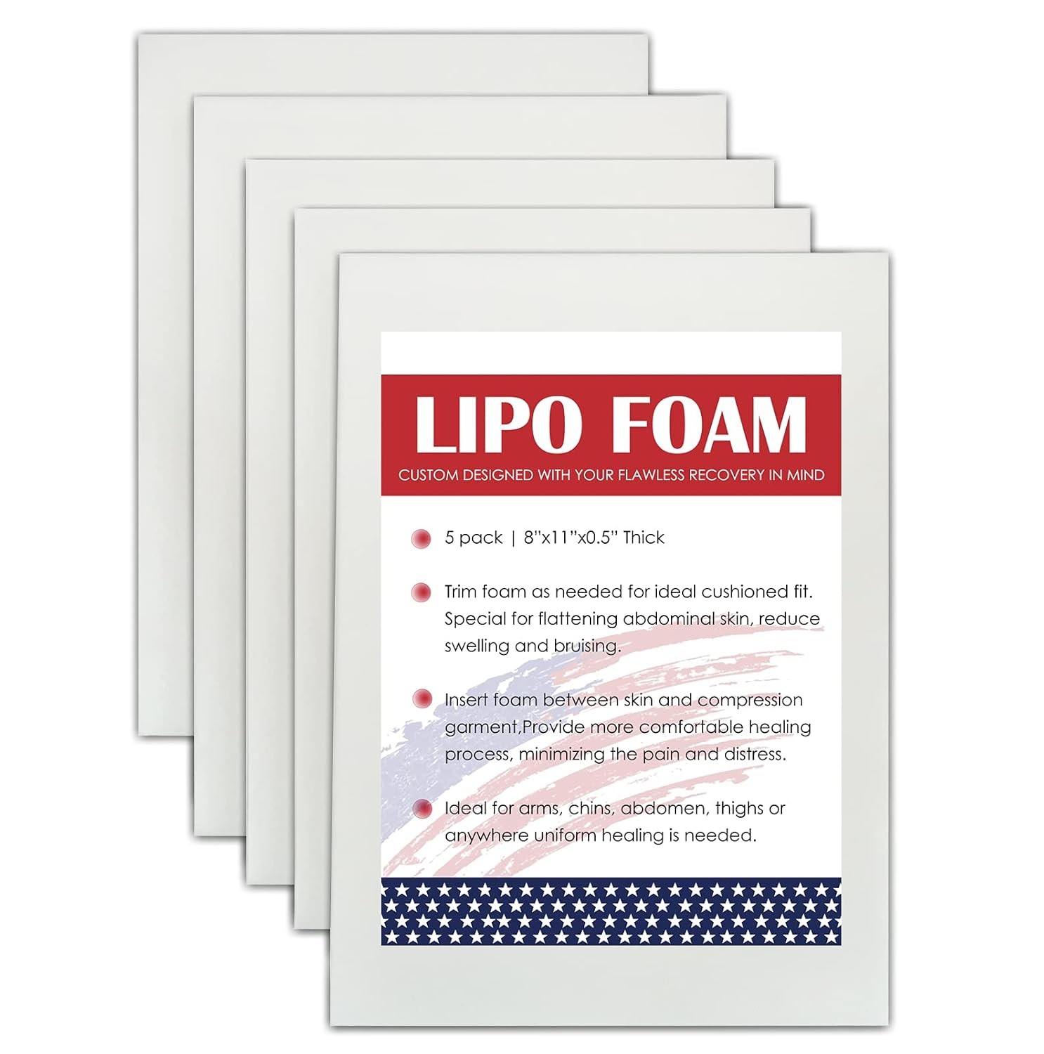 5-Pack White Lipo Foam Pads for Post-Surgery Abdominal Liposuction Recovery