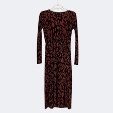 Zara Dress Women's Small Animal Print Plisse Pleated Stretch Midi Pullover