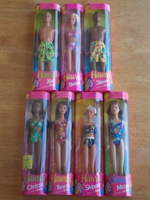 1999 New Lot Of 7 Hawaii Barbie Ken Teresa Christie Midge Steven