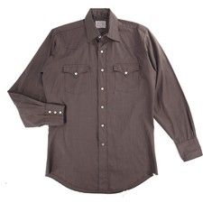 Vintage 70s H Bar C Ranchwear Western Shirt Brown Pearl Snap Long Tail Large 44