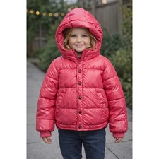 All In Motion Puffer Jacket Girls 4/5 Pink Fleece Lined Insulated Warm Outdoor