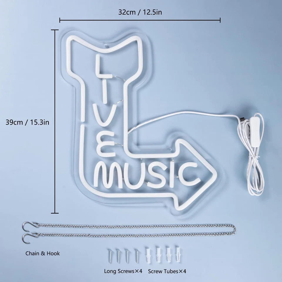 Letreros de neón de música en vivo para decoración de paredes LED letrero de luz de palabra rosa azul  Foto 3 de 4