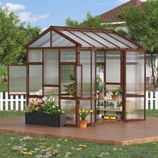 6x8 FT Wooden Walk-in Greenhouse Wood Frame  Polycarbonate Panels w/ Windows