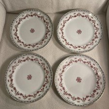 Antique Limoges Bassett Austria Porcelain Dessert Plates Pink Rose Blue Flower 4