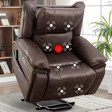 CANMOV Faux Leather Power Lift Recliner Chair with Massage and Heat for Elderly