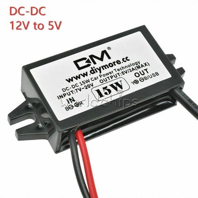 10pcs DC-DC Converter 12V to 5V 3A Step Down Power Supply Module Micro USB &ex