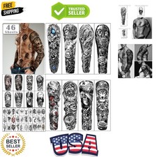 46 sheets Full Arm Skull Temporary Tattoos For Men Half Arm Shoulder Angel Ta...