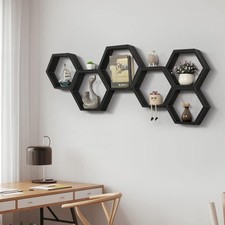 6 Pack Honeycomb Wall Shelves, 3 Sizes Floating Display Rack for Bedroom Kitchen