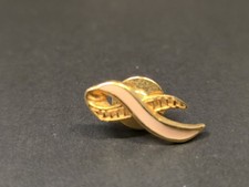 Gold Tone Pink Ribbon Breast Cancer Awareness Lapel Tac Pin