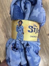 Lilo  Stitch Disney Hooded One Piece Adult Costume Blue Fleece Pajamas Size M