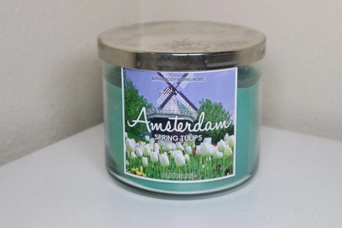 Bath & Body Works 14.5 oz Scented 3 Wick Candle Spring Tulips Amsterdam Used