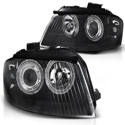 Projecteurs Angel Eyes pour Audi A3 8P 8PA Année 04-08 Noir, Gauche/Droite - Photo 1/4