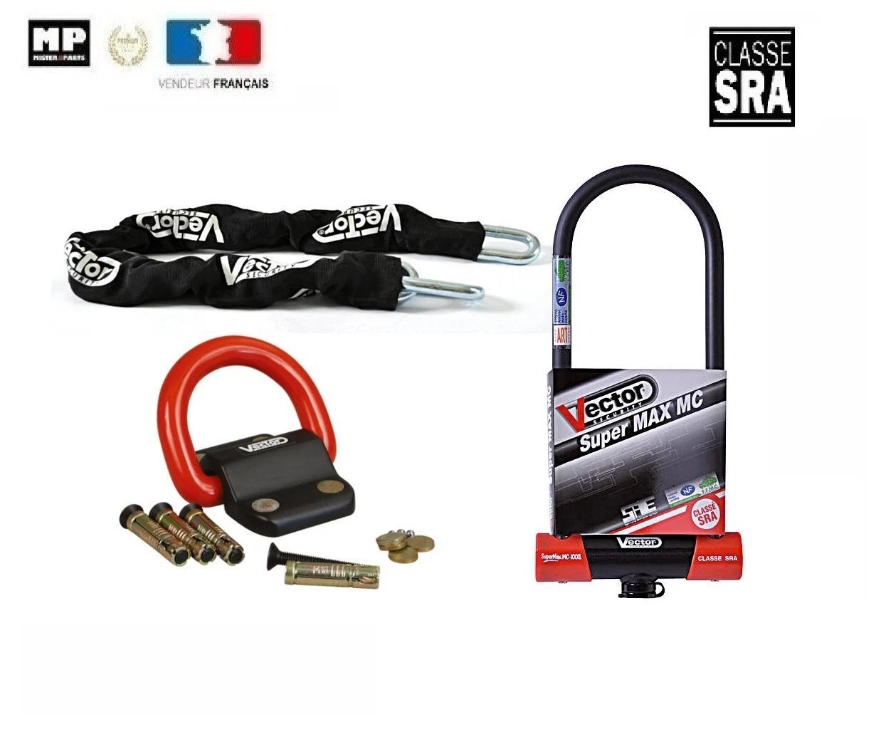 Chaîne antivol Vector 1,30m et U Super MAX pour sécuriser votre moto en ville