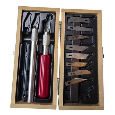Vintage X-Acto Precision Knife Set Wooden Case 2 Handles Assorted Blades W1