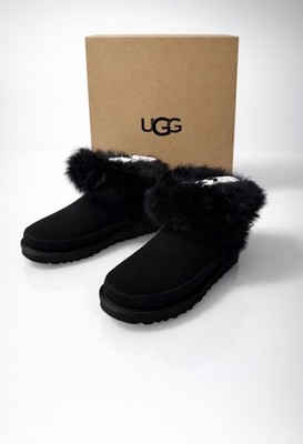 UGG Damen Stiefel Classic Ultra Mini Chalet Boot schwarz Lammfell EU38